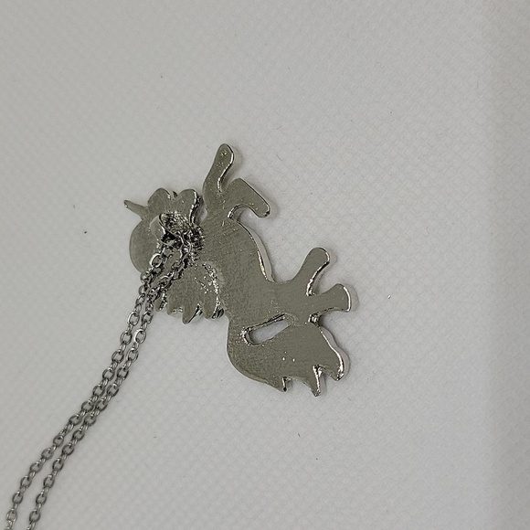 Unicorn Multi Color Rhinestone 1.5" Silver Tone 18" + 2" Ext Necklace - Picture 3 of 3